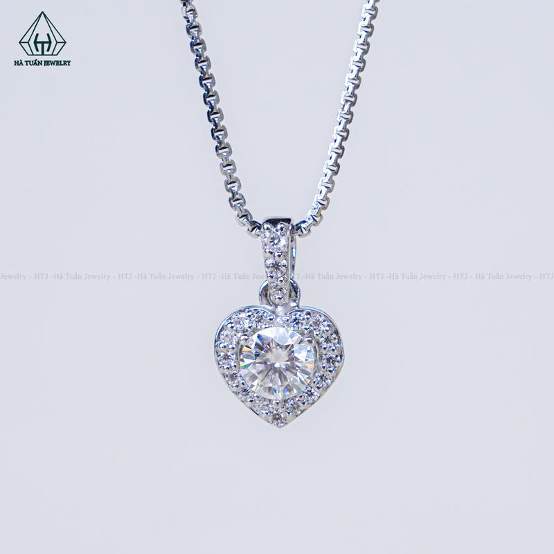Mặt Dây Chuyền Trái Tim BẠC 925 Xi Kim FULL Moissanite 5mm PX079 Hà Tuấn Jewelry