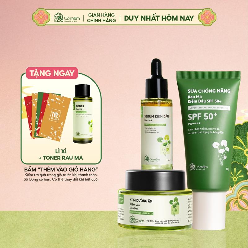  Bộ Chăm Sóc Da 3 Bước Kem Dưỡng Serum Rau Má Và Sữa Chống Nắng Nâng Tông Kiềm Dầu Rau Má Cỏ Mềm Giúp Dưỡng Da Và Bảo Vệ Làn Da Dầu Mụn 