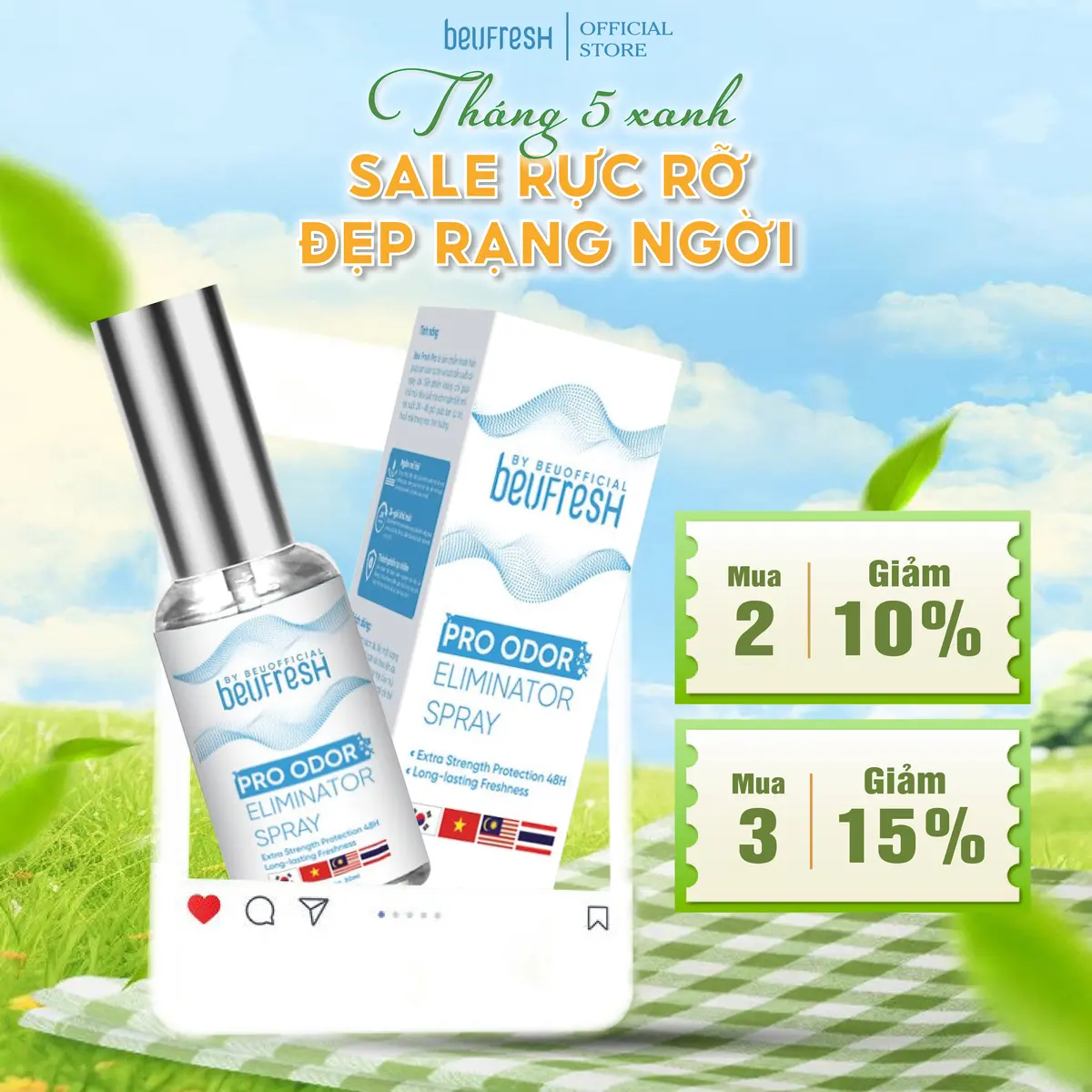 BEUFRESH PRO Xịt Khử Mùi Toàn Thân Tay Chân Nách cho Nam, Nữ Cảm Giác Dễ Chịu, Hỗ Trợ Giảm Thiểu Mồ Hôi Không Bị Ố Vàng - XN001