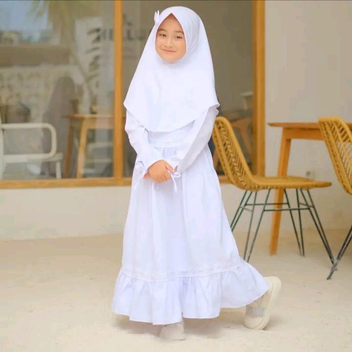 gamis anak perempuan manasik anak muslim perempuan 3-10th Baju Syari Katun Lembut Nyaman Dress Kerudung 2