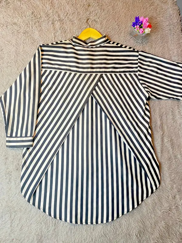 Kemeja Blouse Rayon Salur Stripe Wanita Oversize Silang Belakang Baju Atasan Nyaman viral korean outfit 1