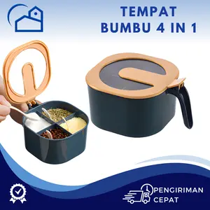 HOMESTATION - Tempat Bumbu 4 In 1 Kotak Wadah Bumbu 4 Sekat Free Sendok Penyimpanan Garam Gula Bumbu Dapur - Kitchenware Multifungsi