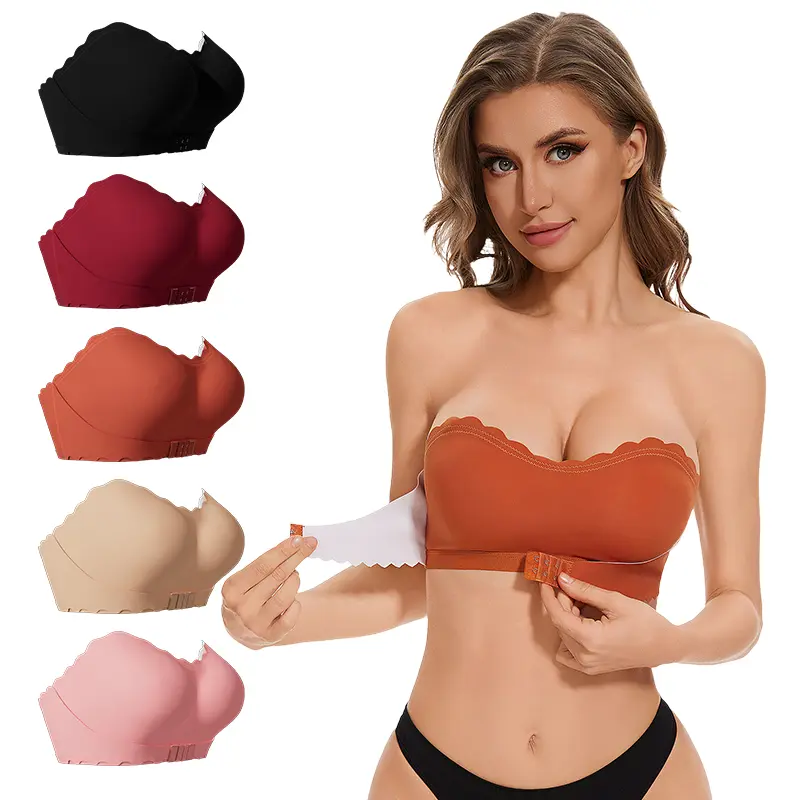 Strapless, one line chest wrap, beautiful back, thin design, wavy and sexy women's front button strapless
