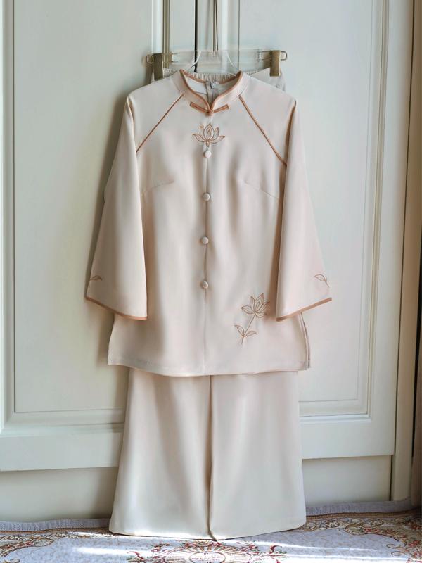  DL158 MÀU NGỌC TRAI   Họa Y Pháp Phục  bộ Đồ Lam Đi Chùa Nữ big size phật tử truyền thống chất lụa tuyết Women hoa sen trung niên cho mẹ  áo bà ba phục thiết  kế cao cấp tràng 