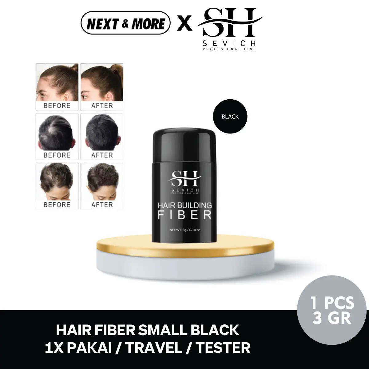 Sevich Hair Fiber Perfectly Bubuk Penebal Rambut Instant Cepat Menutupi Kebotakan - Black - Kering