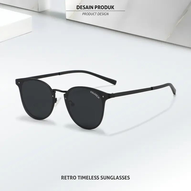 Kacamata Hitam Sunglasses Fashion Korean Style Pria Wanita Lensa UV400 Polarized Bentuk Oval Bahan TR-90 & Metal Colore.In Eyewear 813 1
