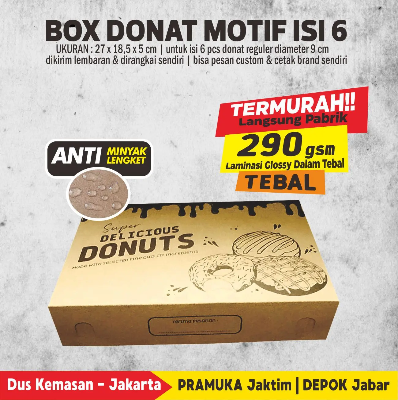 BOX DONAT ISI 6 KRAFT MOTIF LAMINASI ( ISI 5 PCS )