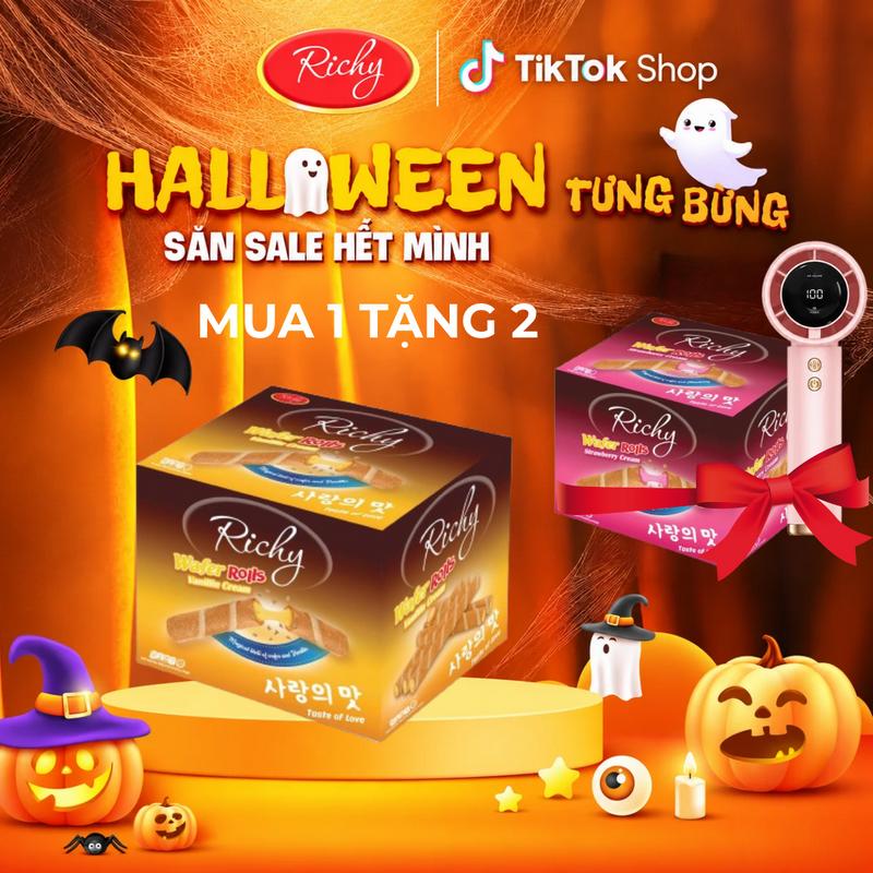 Bánh Quế Kem Giòn Richy Vị Hương Dâu/Socola/Vani Hộp 352gr (16 gói) Thơm Ngậy