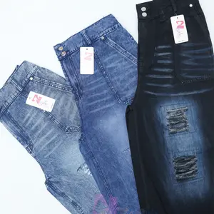 NAYLA Scena Zahra Celana Jeans Wanita Model Ripped Wide Leg dengan Detail Ripped dan Patch Navy Bahan Nyaman Cocok untuk Sehari-hari Panjang Stretch Boyfriend Standar 40-55 JUMBO BB 58-80 - Fit