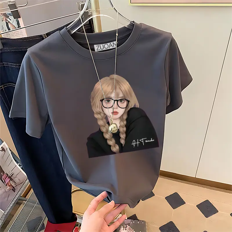 A0564   Mẫu thiết kế mới năm 2026, áo thun ngắn tay nữ in họa tiết chất lượng cao, làm từ vải cotton nguyên chất, mềm mại và thân thiện với da, phong cách Hàn Quốc, đa năng và thời trang, sản phẩm bán chạy nhất. | BigBuy360 - bigbuy360.vn