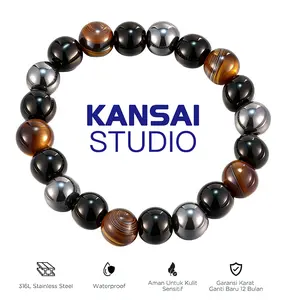 KANSAI-Gelang Mata Harimau Pria | Aksesori Fesyen Terbaru, Gelang Baja Titanium, Desain Rantai Obsidian, Gaya Trendi, Hadiah Sempurna