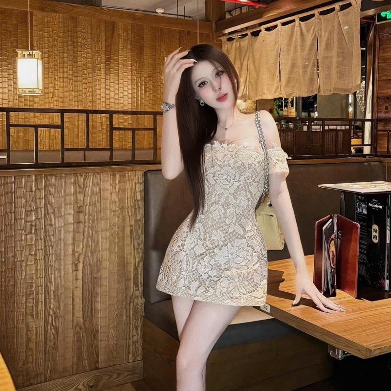   sale  Váy ren hoa trễ vai bản đẹp 