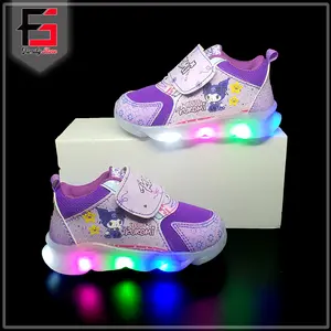 Sepatu Sneakers Ungu Lampu LED Karakter Kuromi / Sepatu MENYALA Printing Anak Balita Perempuan Lucu