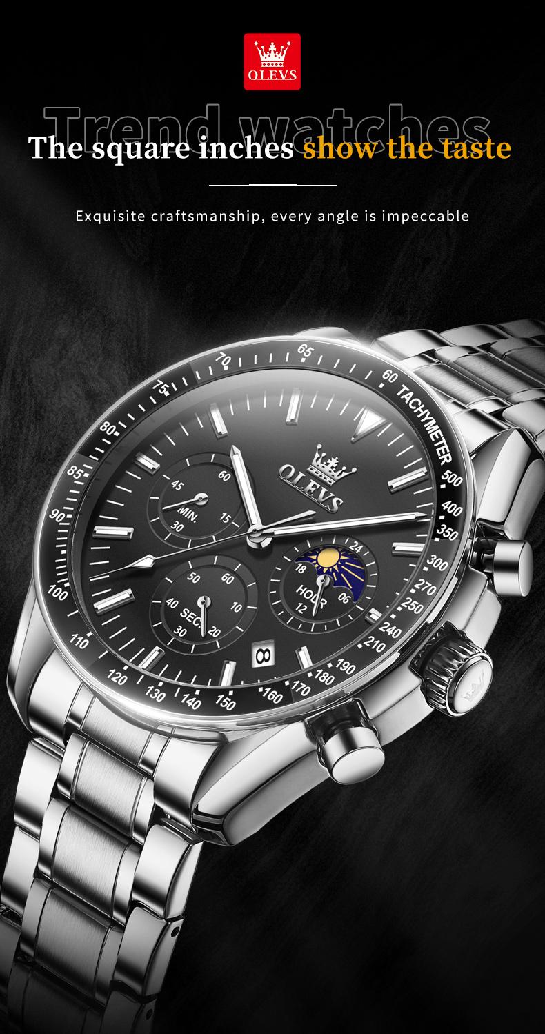 Product Introduction of OLEVS Men's Multifunction Steel Watch | Swiss Quartz + Sapphire Glass | 30M Waterproof & Luminous Dial | Business Minimalist Model 3618 1