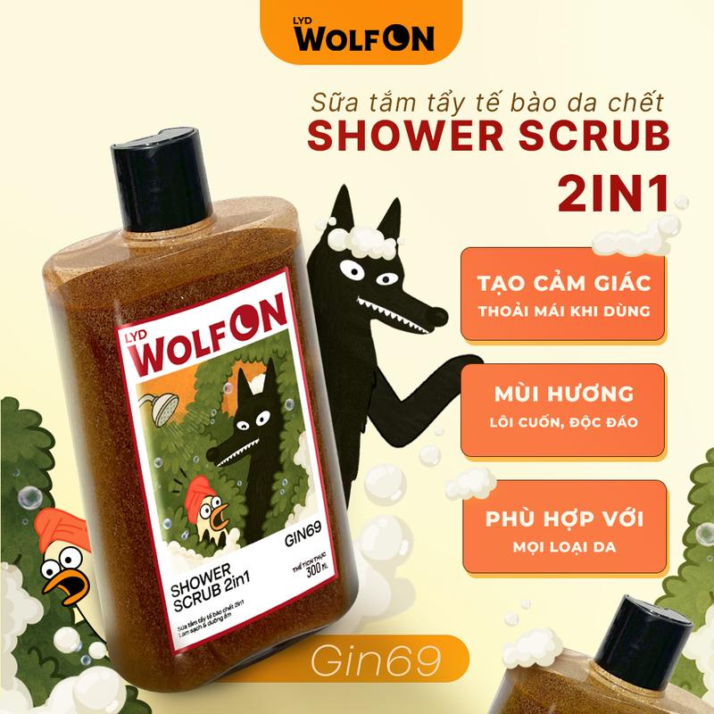 Sữa Tắm Nam Giới 2IN1 Tẩy Tế Bào Chết Wolf ON Shower Scrub Gin69 Sạch Sâu, Mịn Da, Giảm Mụn 50ml, 350ml