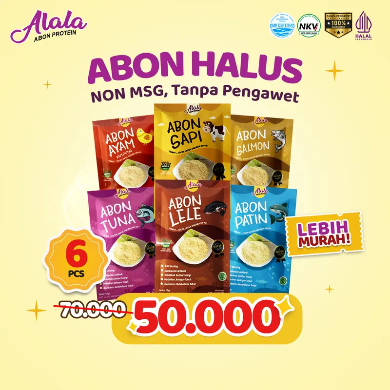[PAKET BUNDLING HEMAT 3 PCS] ALALA Abon Bayi  8 Bulan -  Makanan Bayi Tidak Pedas - Abon Alala 15gr Abon MPASI Bubuk Powder Tabur 5