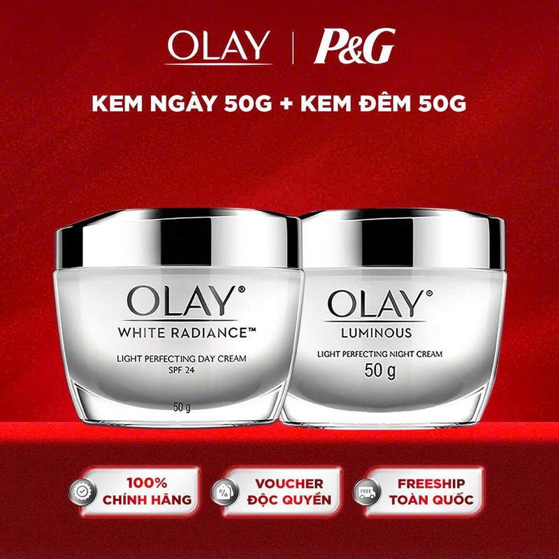 KOL Combo 2: Kem Dưỡng Ẩm Ban Đêm Sáng Da Tặng Kem Dưỡng Ẩm Ban Ngày Hỗ Trợ Sáng Da Ngăn Tia UV SPF15 PA++ OLAY Luminous 50g