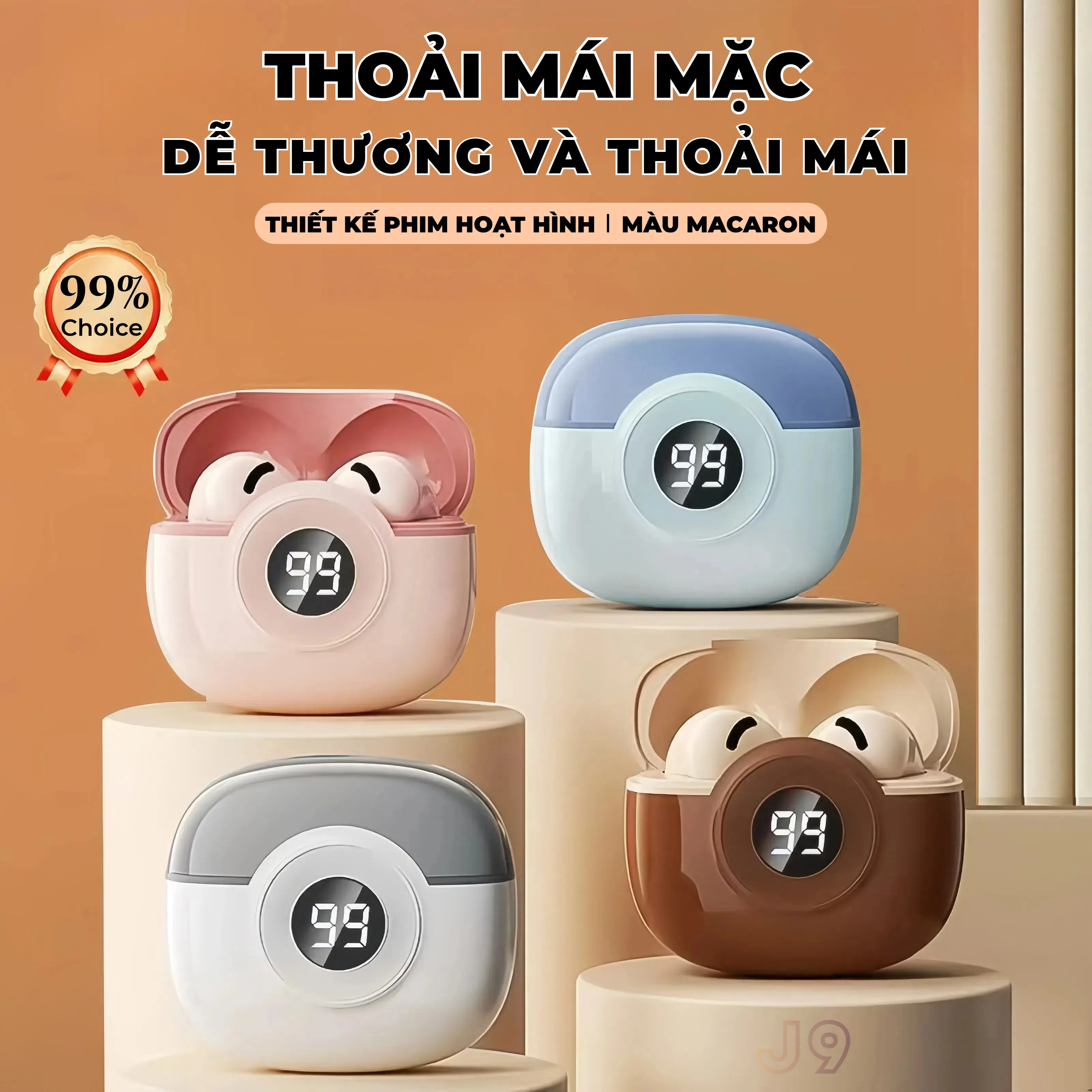 KY J9 Tai Nghe 1 Nhãn dán hoạt hình+1 Bao tay chơi game, Âm thanh nổi mức HiFi, Thiết kế siêu dễ thương, Giảm tiếng ồn ENC, iPX5 chống thấm nước tích hợp mic