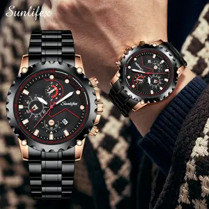 【003 Harga telah diganti, cepat beli】Sunlifex Jam Tangan Pria Original Kalender Tali Stainless Steel Jam Tangan Analog Cowok Watches SL9032