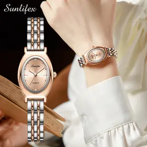 【003Harga telah diganti, cepat beli】Sunlifex Jam Tangan Wanita Original Oval Korea Elegan Vintage Kuarsa Tali Alloy Jam Tangan Cewek  SLA008