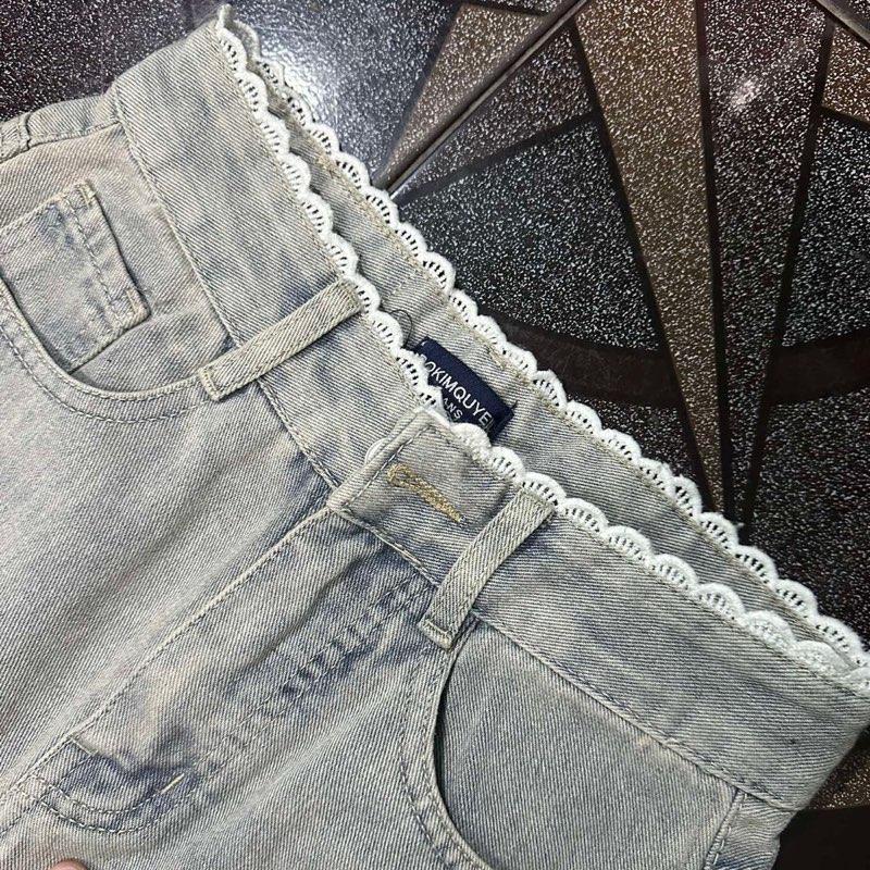 ĐKQ- Quần jeans nữ ống suông phối ren 2 màu from trẻ trung sang chảnh Q1520