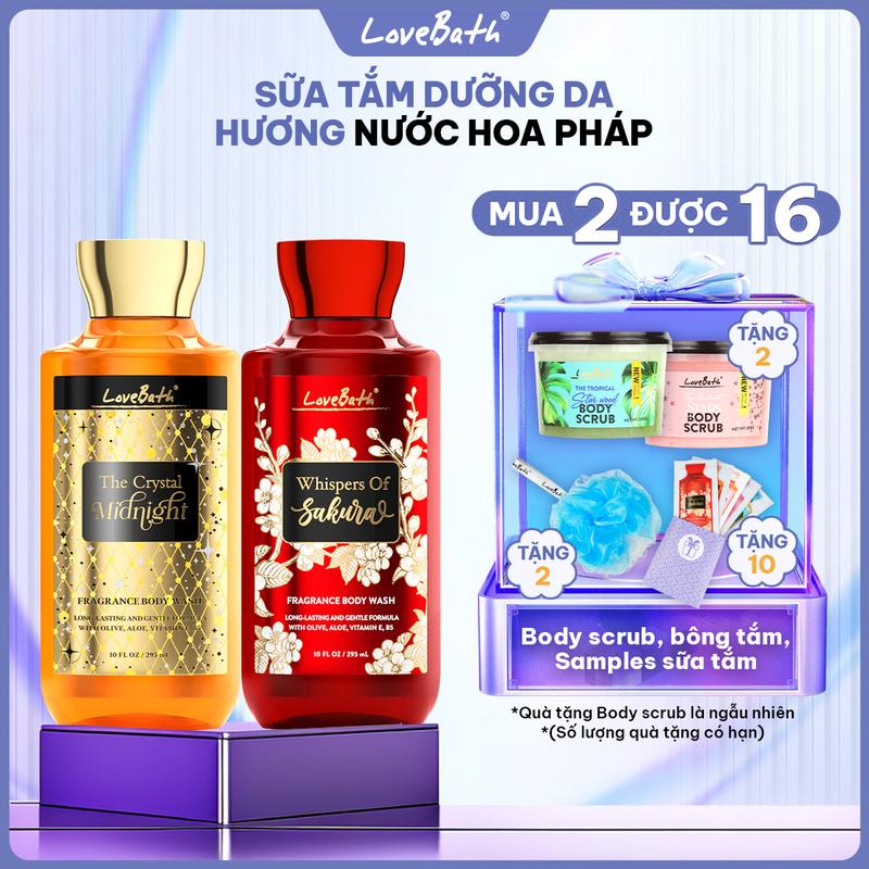 Combo 2 Hộp Sữa Tắm Hương Nước Hoa Pháp 295ml Chiết xuất từ dầu Olive {Quà tặng 2 bông tắm & 10 gói sữa tắm 12ml & 2 hũ tẩy tế bào chết 300gr} | Lovebath Việt Nam