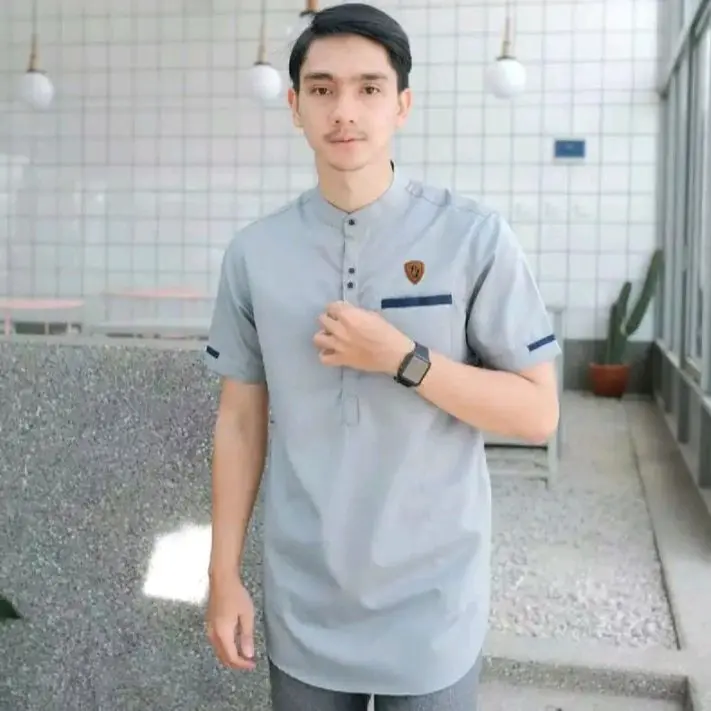 Baju Koko Kurta Lengan Pendek Terbaru Dewasa Kantong Muslim Katun Pria Nyaman Panjang Formal Lembut Kancing 3