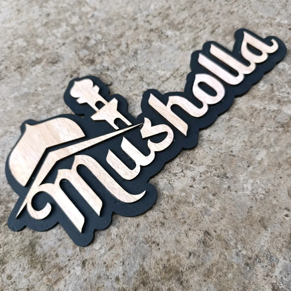 Penanda Ruang Musholla Sign board bahan Kayu Plywood Tulisan Timbul