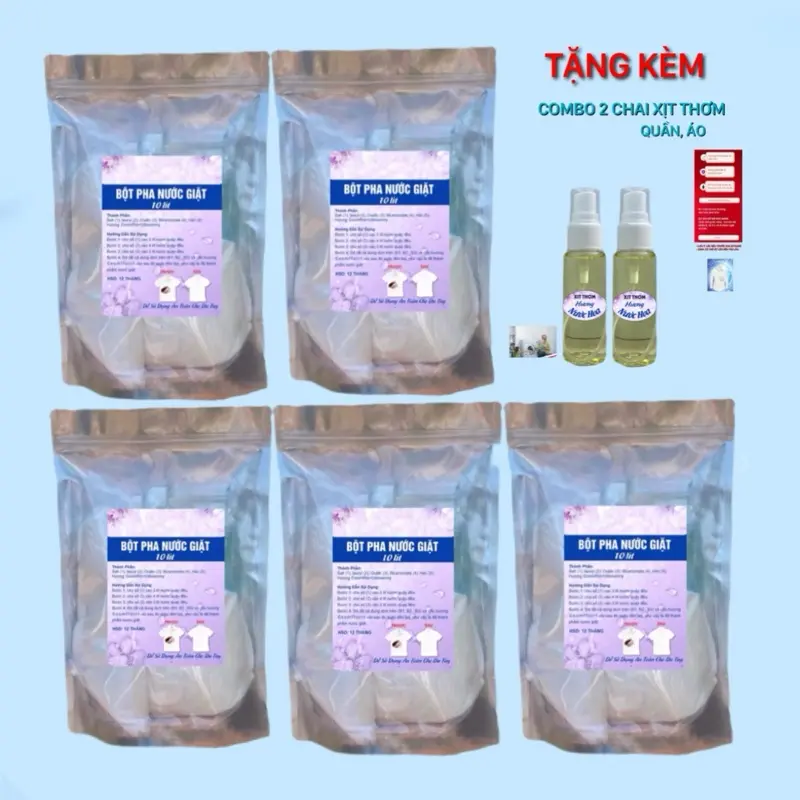 COMBO 5GÓI BỘT PHA NƯỚC GIẶT 50LÍT - TỰ PHA GIÚP LÀM SẠCH QUẦN,ÁO,VẢI LƯU HƯƠNG LÀM MỊN VẢI (làm sạch quần, áo lưu hương trên vải) Kem