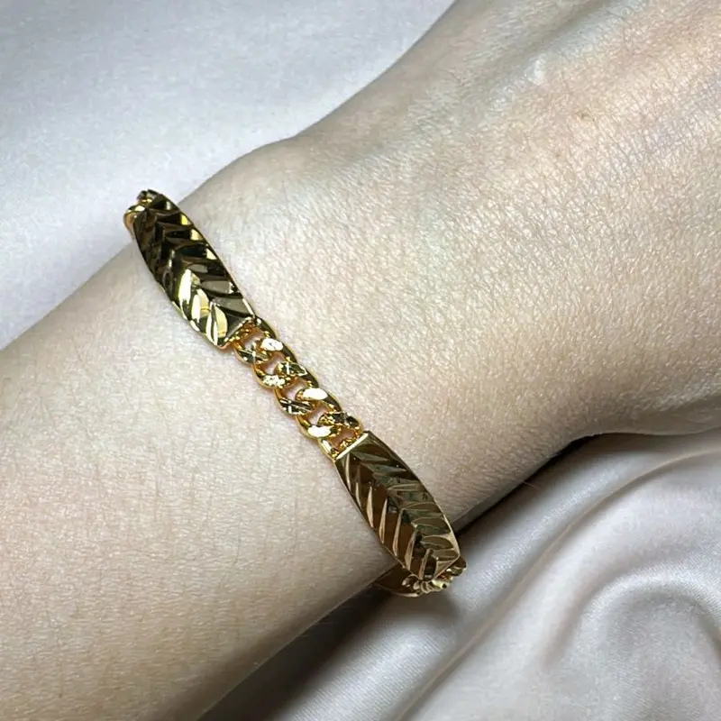 Gelang rantai lulut plus plat panjang 18.5cm (perhiasan bahan tembaga berlapis emas 18k) 0