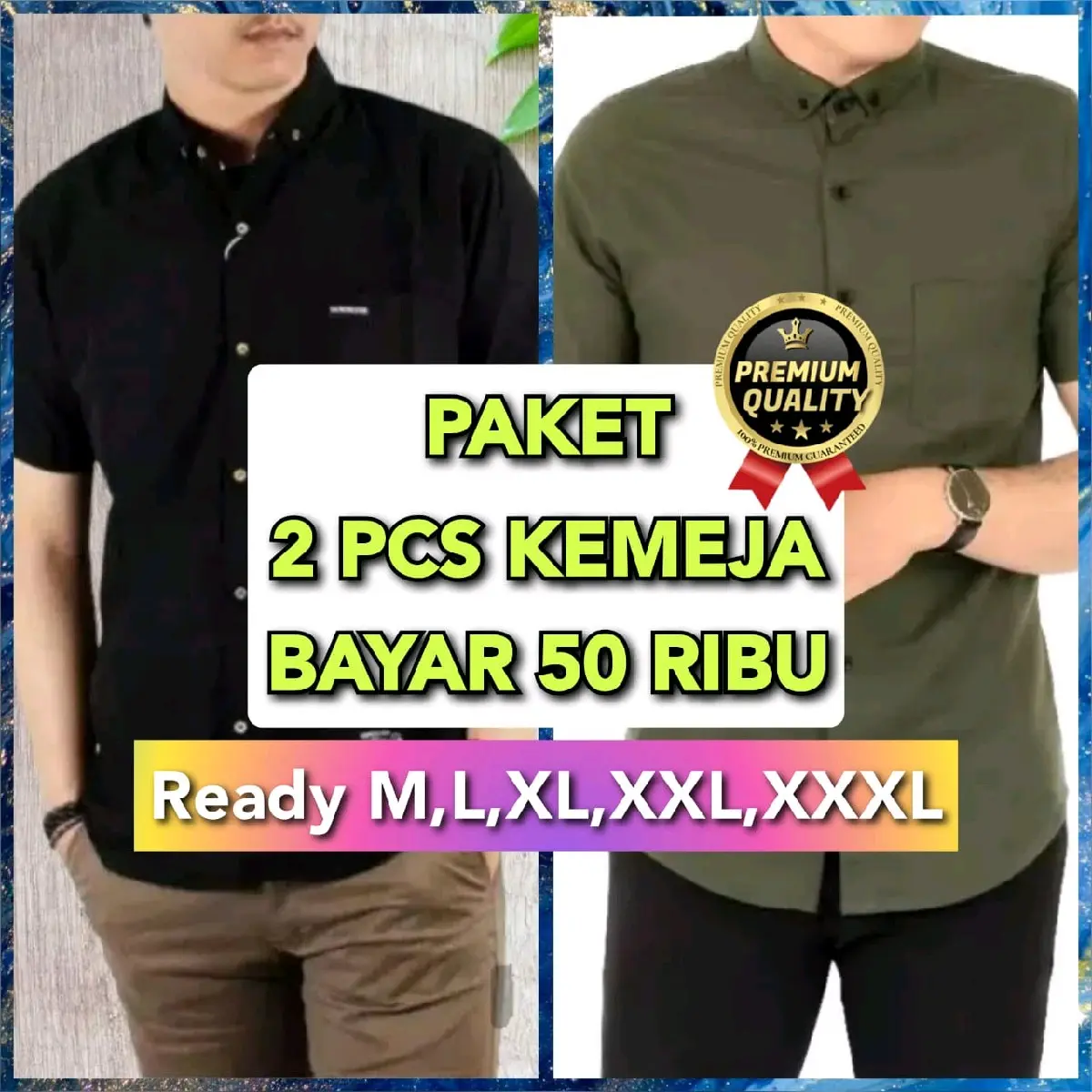 PAKET 2PCS CUMA 50RIBU KEMEJA POLOS PRIA LENGAN PENDEK KATUN M L XL XXL XXXL standard sesuai gambar