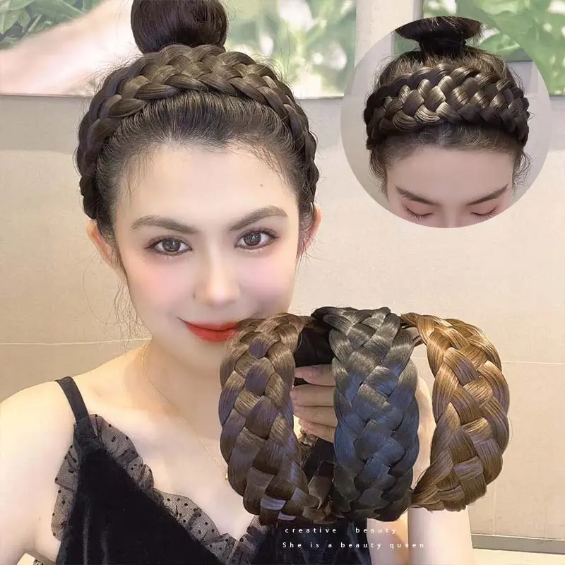 Băng Đô Bện Tóc Giả Rộng Vành, Hàng Mới Về, Bện Xương Cá, Băng Đô Tóc Giả Mở Rộng, Bện Rộng Dày, Băng Đô Xoắn 0