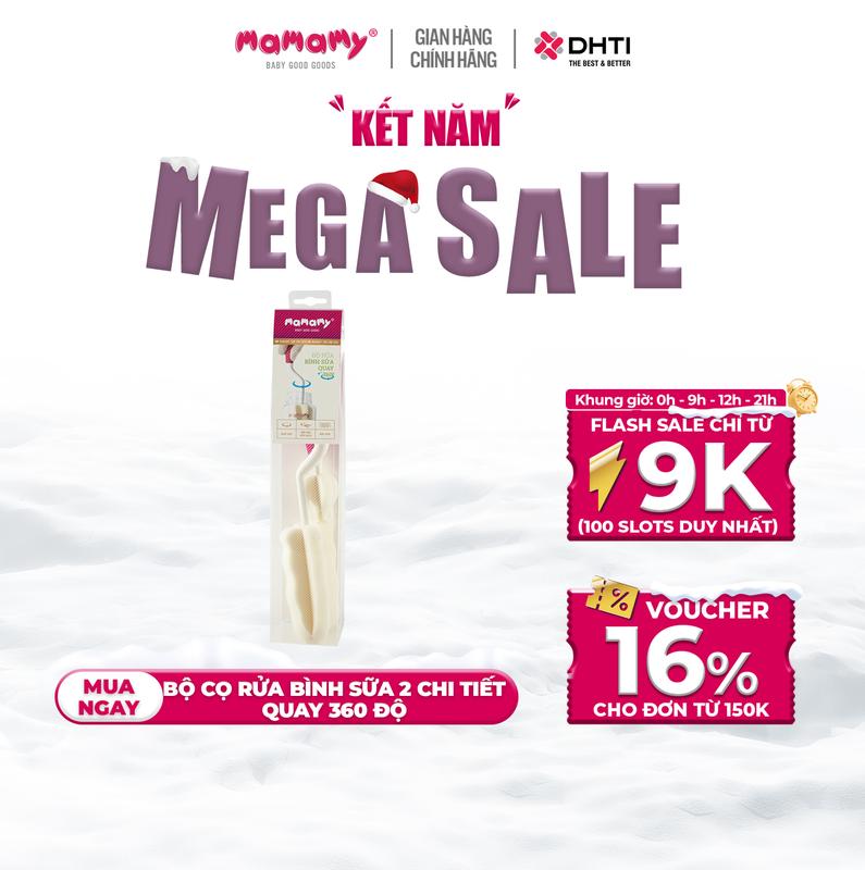  Bộ cọ rửa bình sữa 2 chi tiết quay 360 độ Mamamy chính hãng siêu mềm an toàn cho bé từ sơ sinh 