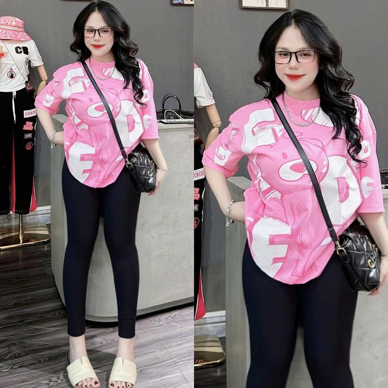  { Chất Liệu Gân Tăm } Set Đồ Bộ Nữ Quần Dài + Áo Fom Rộng In Hoạt Hình Tôn Dáng Thoáng Mát Bigsize 45-85KG TOP NU 