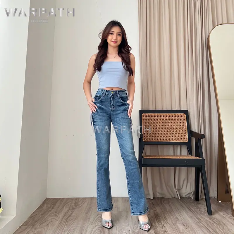 WARPATH - Cutbray Wide Leg High Waist Flare Jeans Stretch Wanita Panjang Celana Cewek Denim STRETCHBOOT 9184 2