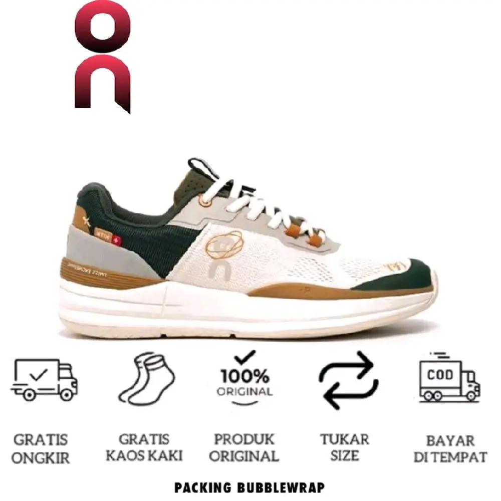 Sepatu On Cloud The Roger Pro X Khit White Beige Ink Green Sepatu Tenis/Padel Pria Wanita