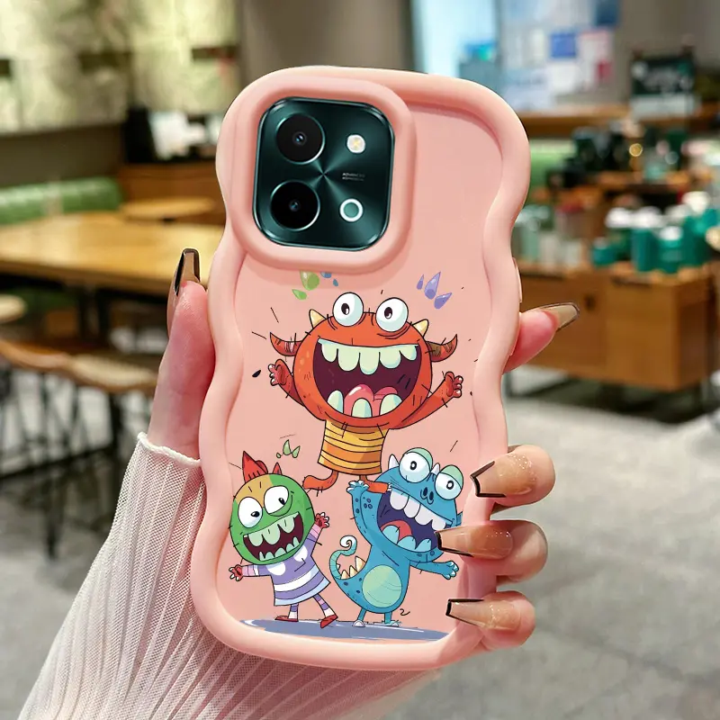 Casing Hp Untuk VIVO Y28 2024 Casing Hp Kesing Softcase Case Bahan silikon gelombang Cesing Monster kartun kecil yang lucu Perlindungan Lensa Kamera Anti drop Tahan debu