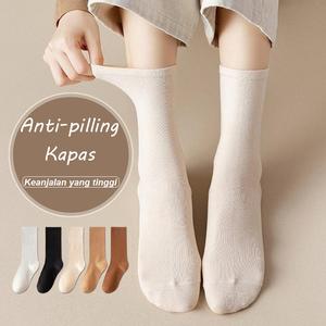 Stokin Kapas, Untuk Wanita, Gaya Korea, Warna Pepejal, Serba guna, Fesyen dan Kasual, Gaya Asas, Diperbuat daripada Bahan Kapas Tulen, Warna Putih