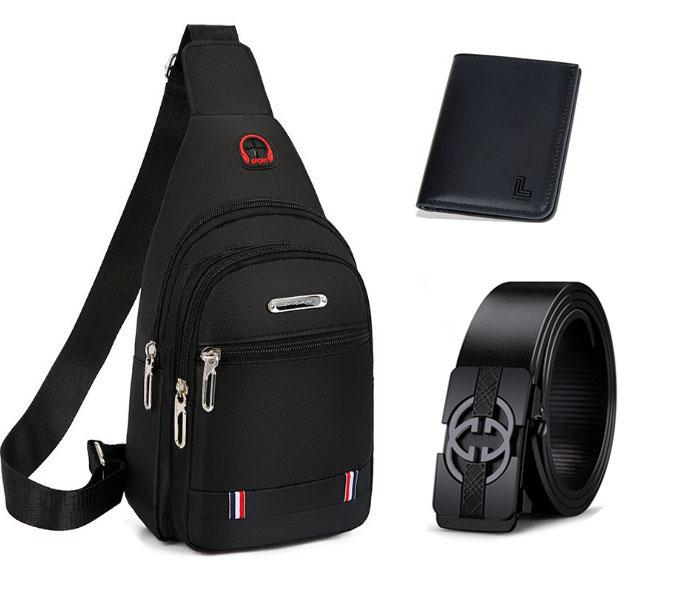 Combo giá hời Túi đeo chéo nam DB1571 Bag Kem không bám bụi có lỗ tai nghe tặng thắt lưng mũ ví chất liệu vải gió cao cấp kích thước 32x17x5cm màu đen