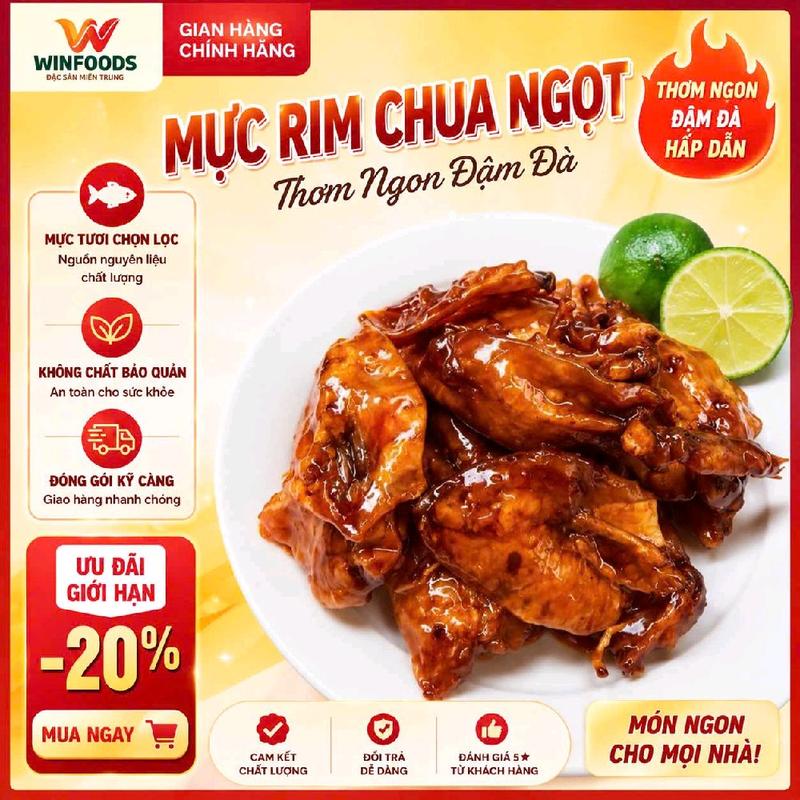 Mực Rim Chua Ngọt Đậm Đà Hương Vị Miền Trung, Hàng Chuẩn Chất Lượng VSATTP - Đặc