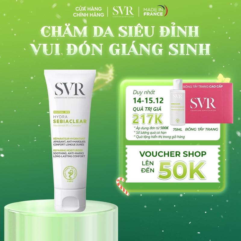 Kem dưỡng ẩm dành cho da dầu mụn dưỡng da mềm mịn và giúp làm mờ vết thâm sau mụn SVR SEBIACLEAR HYDRA 40ml