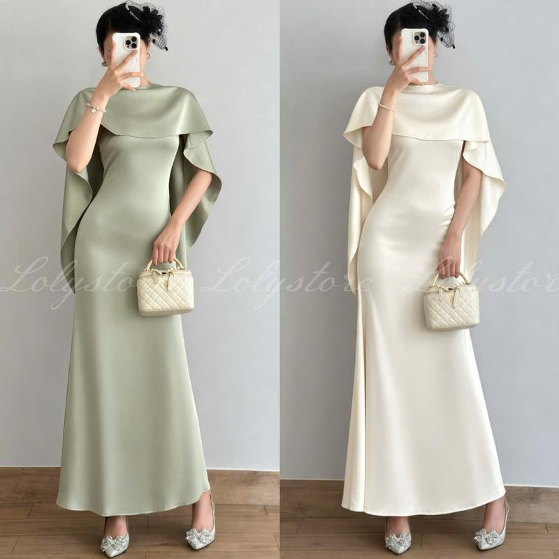 ( CÓ BIGSIZE ) Đầm body nữ thiết kế dáng dài kèm choàng cổ Lụa Tô Châu cao cấp đi tiệc sang chảnh Lolystore Dresswomen NH915