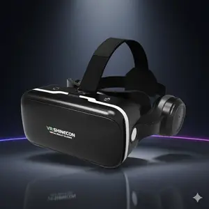 SHINECON 6.0 VR Headset - Kacamata Virtual Reality & Headphone Bawaan - Nonton Film 3D & Game 360° IMAX - Kompatibel Smartphone 4.7-6.53 Inci - Sensasi Hiburan Virtual Nyata & Seru dengan Headphone Bawaan dan Fokus Lensa yang Bisa Diatur
