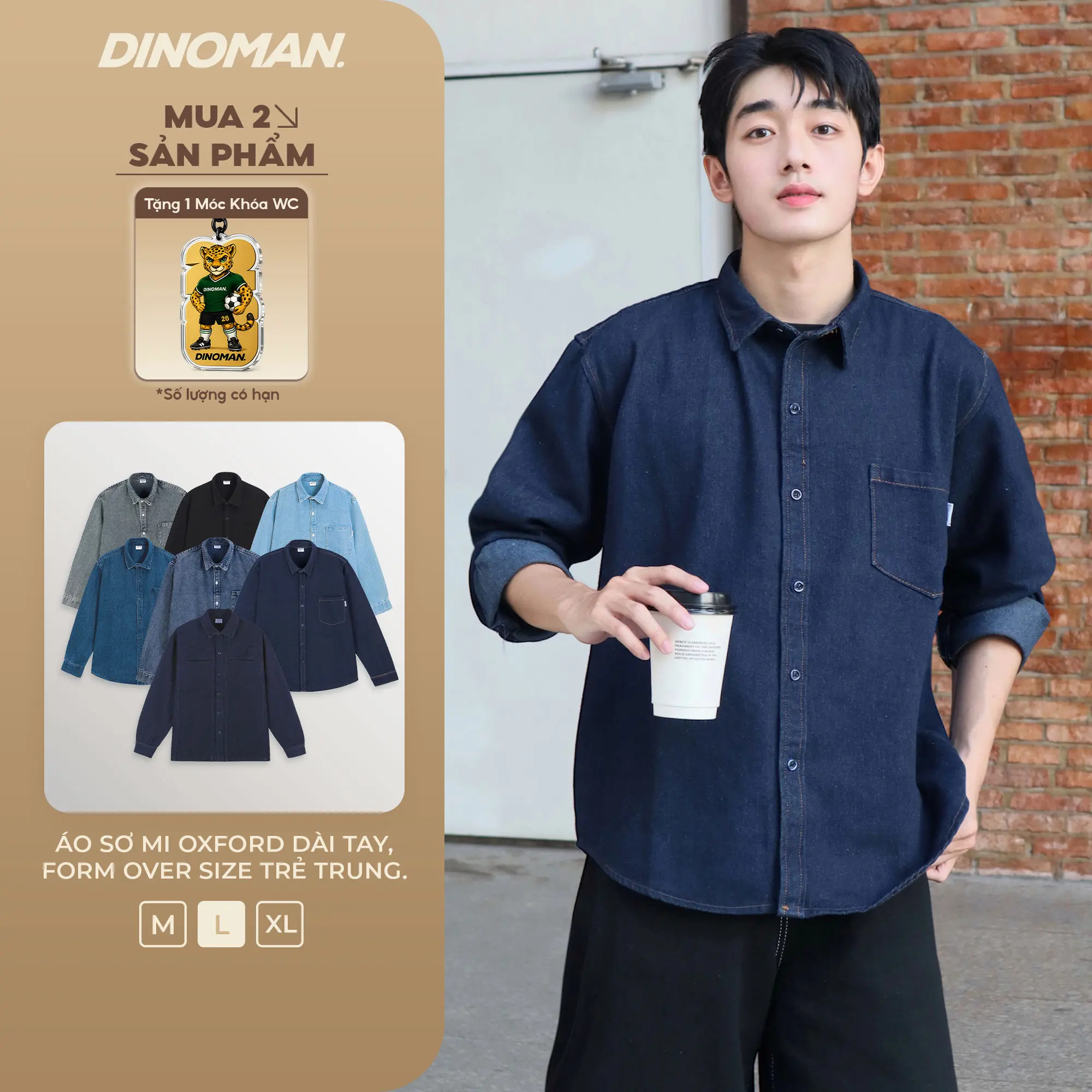 [Hè 2026] Áo Sơ Mi Jean DINOMAN Dài Tay Chất Liệu Jean Dày Dặn Form Regular Cổ Bẻ Đứng Form Dễ Phối Đồ - SM06