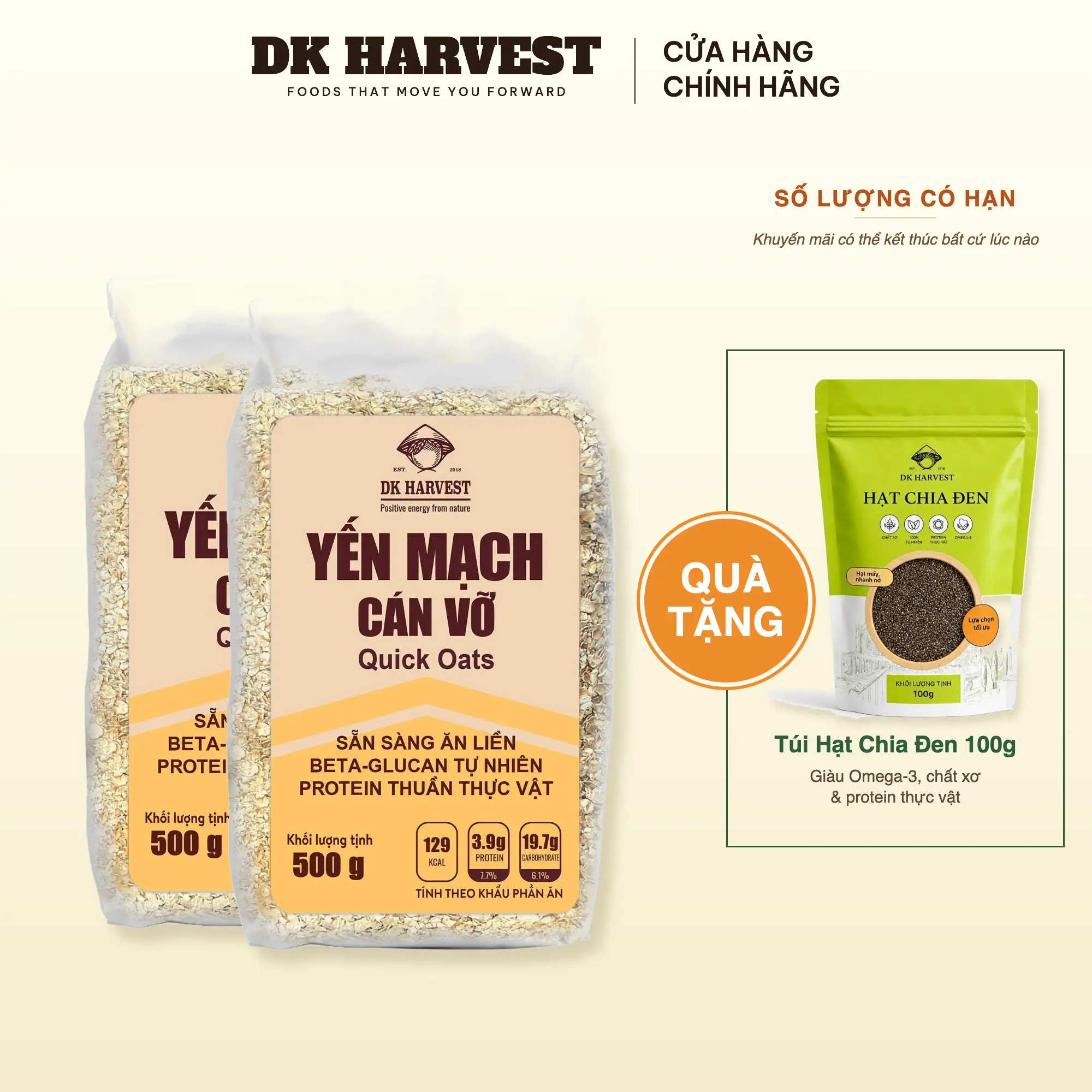 Yến Mạch Cán Vỡ (Quick Oats) DK Harvest - Hàng Chuẩn ÚC, Có CO/CQ - Thơm Mới, Dễ Ăn - Thương hiệu 8 năm bán Yến mạch Úc chính ngạch - Túi 500g/1kg/3kg - Nguyên Cám, Nhập Liên Tục, Thơm Mới - Thích hợp eatclean, thực dưỡng, ăn chay