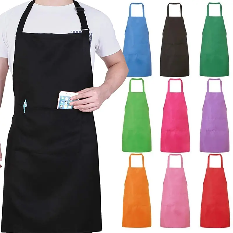 Pure Color Aprons Adjustable Women Men Cooking Apron for Chef Waiter BBQ Hairdresser Adult Kitchen Aprons with Pocket