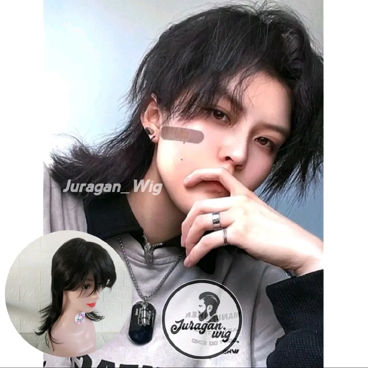 WIG RAMBUT PRIA MULLET KUNCIR PONI PENDEK