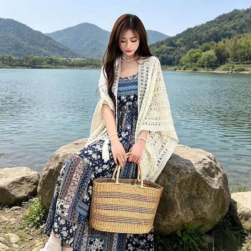 Khăn choàng linh hoạt mới, khăn choàng chống nắng mỏng, áo choàng tua rua rỗng,…