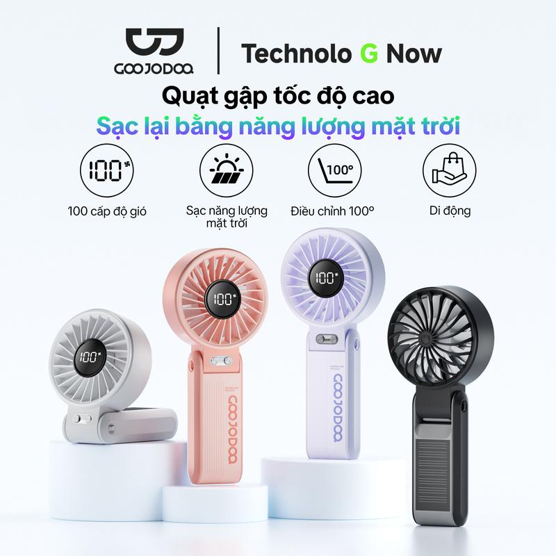 【GOOJODOQ Quạt gập tốc độ cao sạc lại bằng năng lượng mặt trời +USB-C 100 cấp độ tốc độ gió đầu có thể gập 100° quạt di động cầm tay