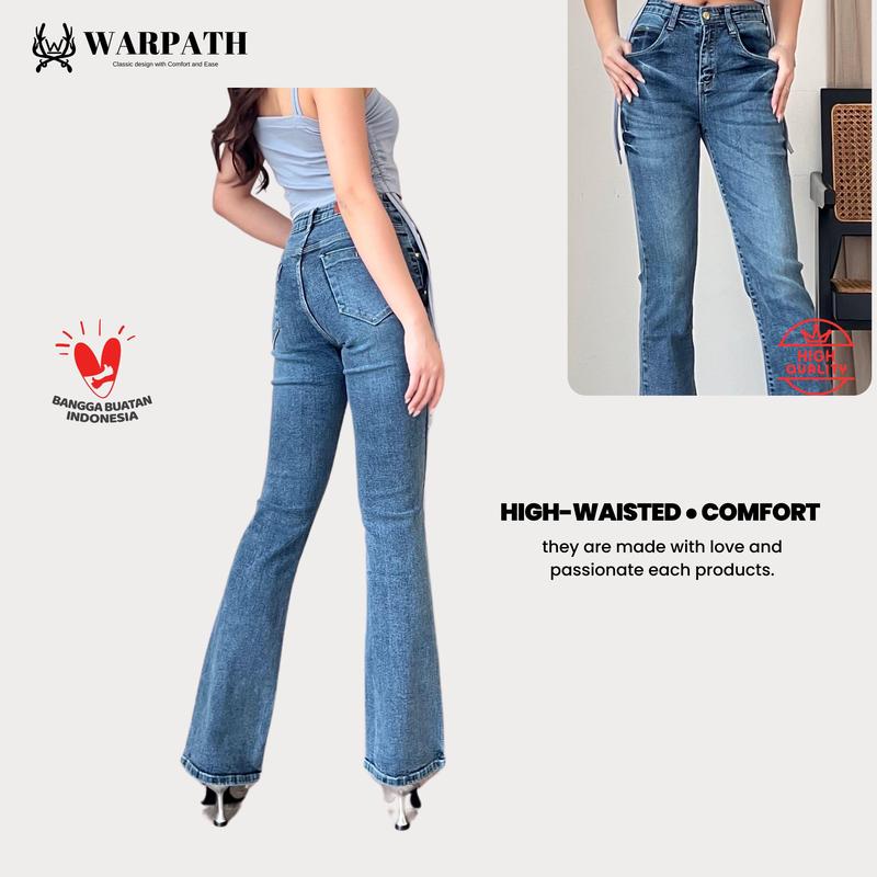 WARPATH - Cutbray Wide Leg High Waist Flare Jeans Stretch Wanita Panjang Celana Cewek Denim STRETCHBOOT 9184 1